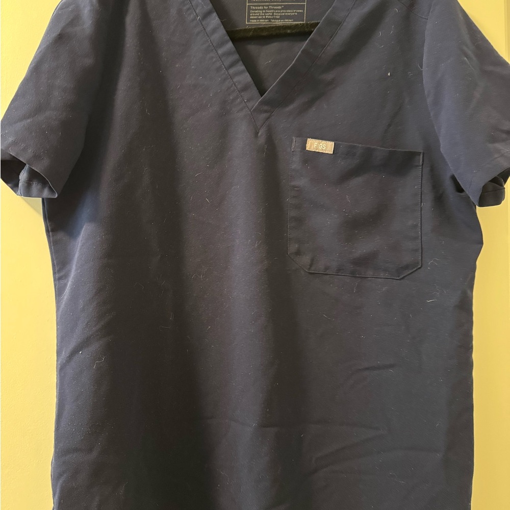 Figs Blue Short Sleeve Tee V-Neck